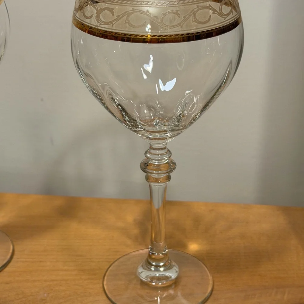 Exquisite Vintage Italian Crystal Wine Glasses by Fumo;‎ Set of 6